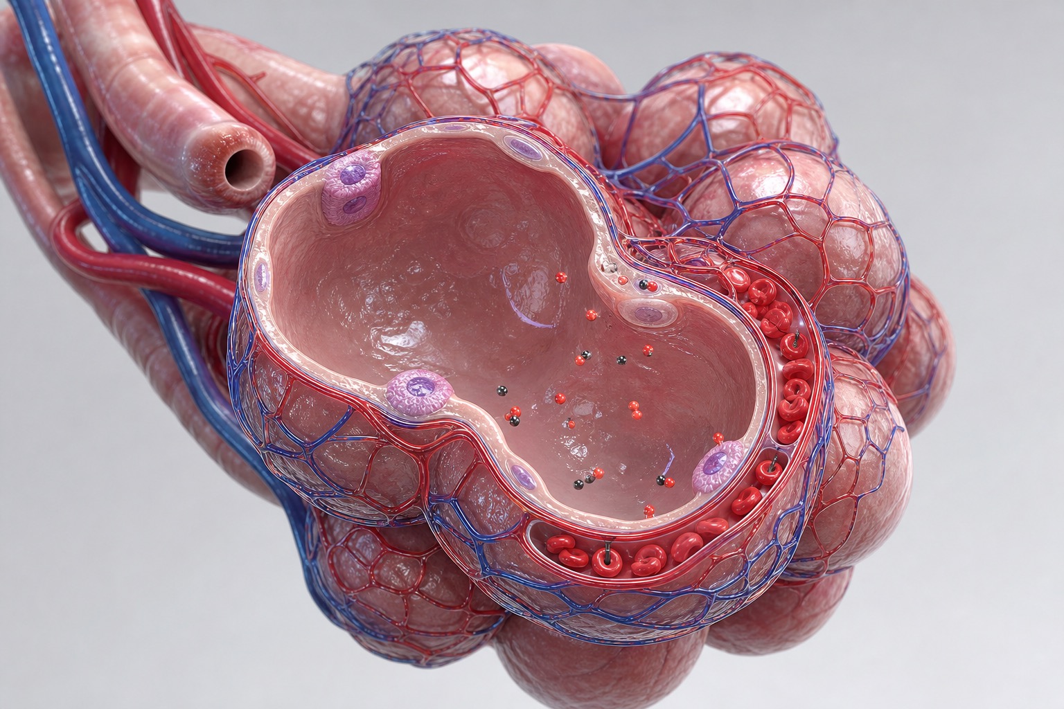 Teaching illustration: Alveoli and Gas Exchange