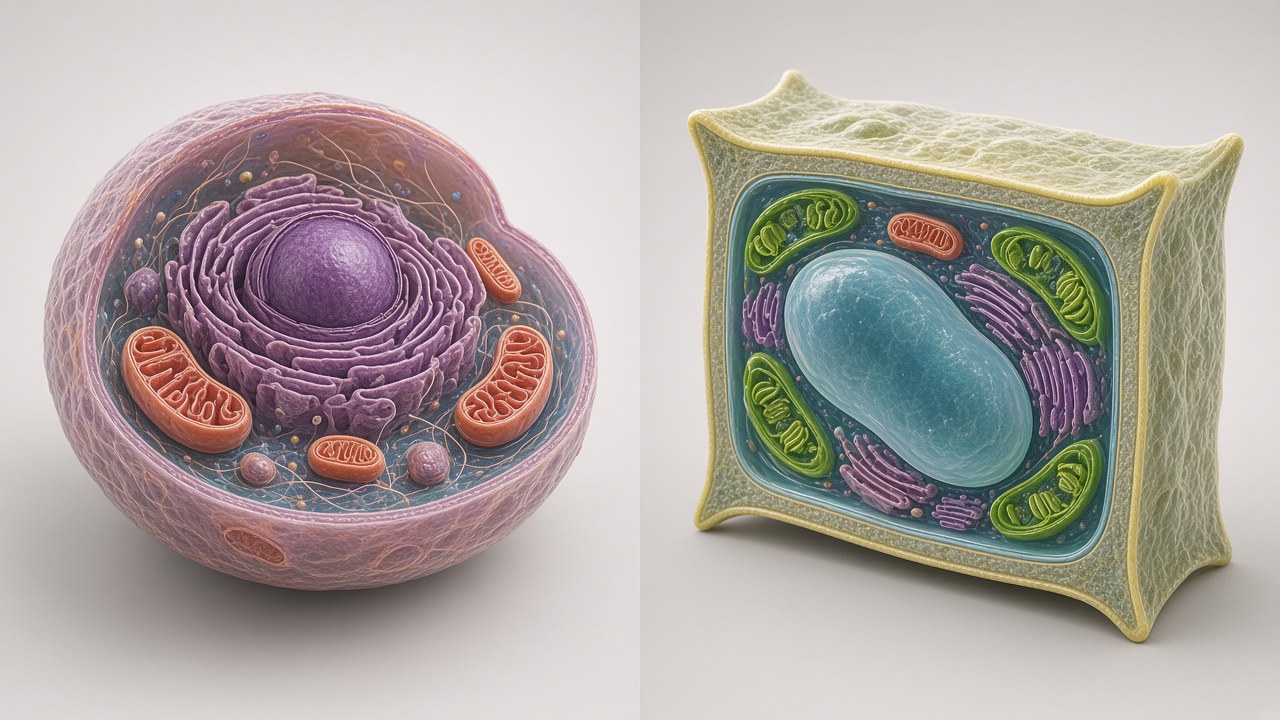 Teaching illustration: Animal Cell vs Plant Cell